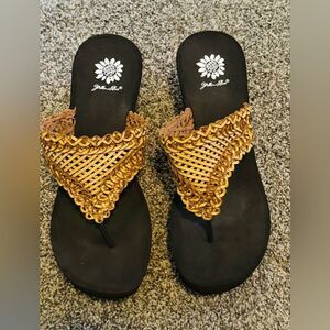 Yellow Box Women's Charm Brown Wedge Platform Embellished Sandals Size 11
